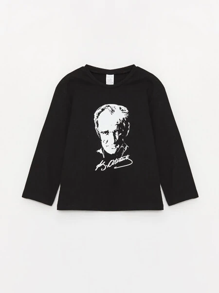 Bisiklet Yoqali Ataturk Bosmali Qiz Chaqaloq Futbolkasi - Qora - 5