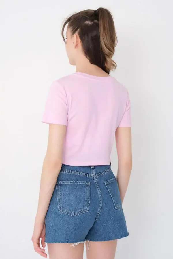Bismiklet Yaka Qisqa Kollu Basic T-shirt P1097-s4 - 5
