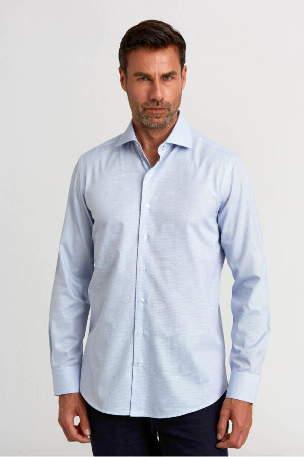 Modern Fit Uzun Kollu Italyan Yaka Lacivert Klasik Erkek Gömlek - Lacivert - 1