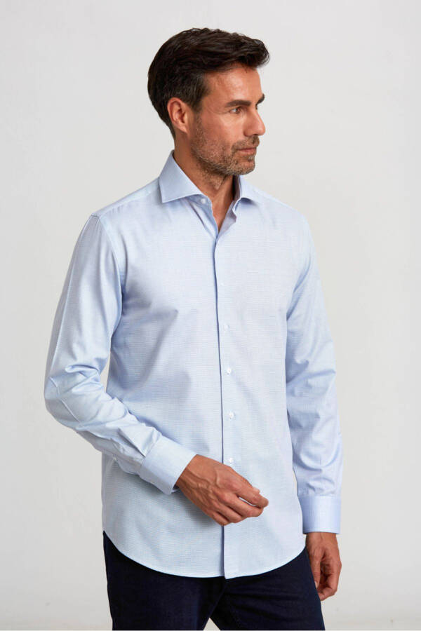 Modern Fit Uzun Kollu Italyan Yaka Lacivert Klasik Erkek Gömlek - Lacivert - 5
