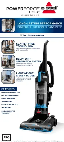 BISSELL PowerForce Helix sumkasi yo'q vertikal chang'yutgich 3313 - BISSELL