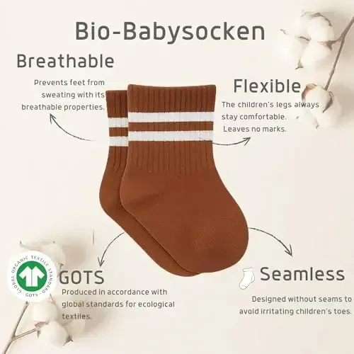 bistyle Baby Grip Ankle Socks 6 Pairs | Newborn Infant Toddlers Socks Organic Cotton | Kids Boys Girls Ankle - 5