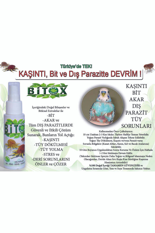 Bitox 100 ml to'ti, kanareyka va to'ti uchun qichima bit parazitlari uchun tuklarga sepiladigan dori - 1