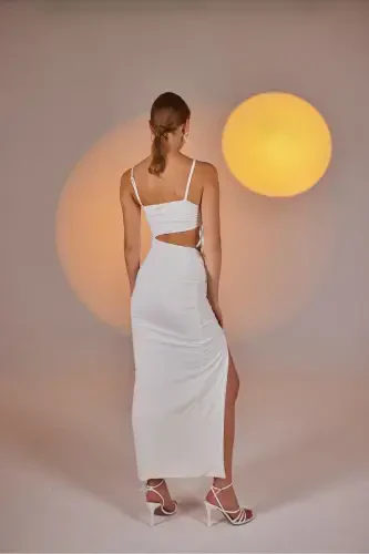 Bitta yelkali kindik ochiq yirtigli elastik Ellie ko'ylak oq - 3