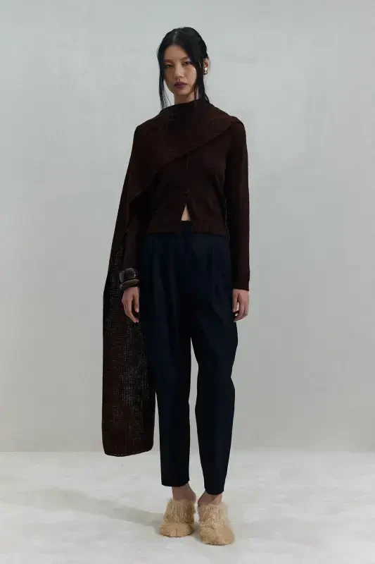 Bitter Coffee Plain Knit Tricot Scarf - Bitter Coffee - 2