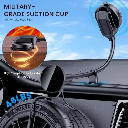 BIVGAZA for Magsafe Car Mount [Strong Magnets & Anti-Shake] Magnetic Phone Holder for Car 18CM Long Arm Universal Dashboard Car Mount for iPhone 15 14 13 12 Pro Max Plus Mag-Safe Case & All Phones - 4