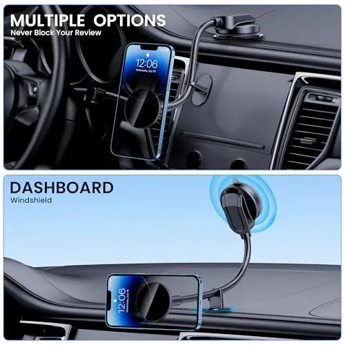 BIVGAZA for Magsafe Car Mount [Strong Magnets & Anti-Shake] Magnetic Phone Holder for Car 18CM Long Arm Universal Dashboard Car Mount for iPhone 15 14 13 12 Pro Max Plus Mag-Safe Case & All Phones - 2