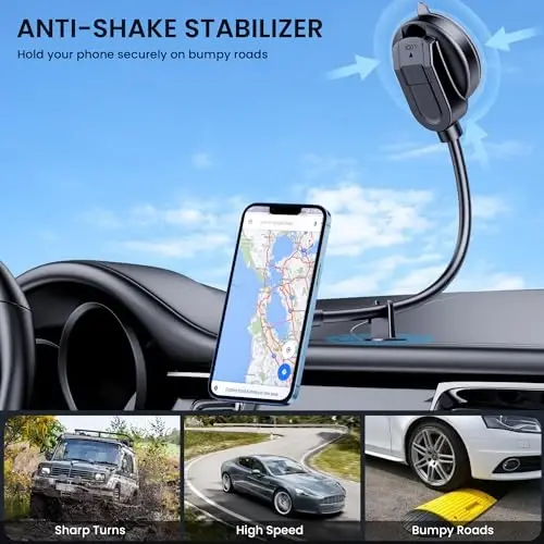 BIVGAZA for Magsafe Car Mount [Strong Magnets & Anti-Shake] Magnetic Phone Holder for Car 18CM Long Arm Universal Dashboard Car Mount for iPhone 15 14 13 12 Pro Max Plus Mag-Safe Case & All Phones - 6
