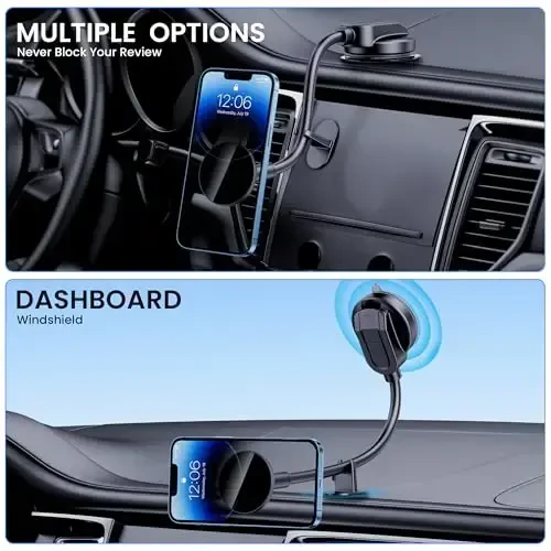 BIVGAZA Magsafe avtomobil ushlagichi uchun [Kuchli magnitlar va tebranishga qarshi] Magnit telefon ushlagichi avtomobil uchun 18 sm uzunlikdagi universal asboblar paneli avtomobil ushlagichi iPhone 15 14 13 12 Pro Max Plus Mag-Safe g'ilofi va barcha telefonlar uchun - BIVGAZA (1)