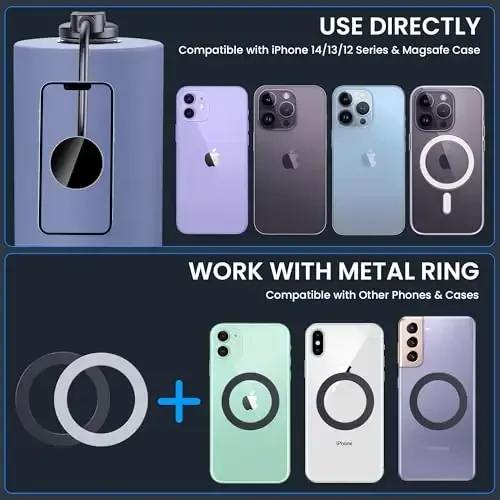 BIVGAZA Magsafe avtomobil ushlagichi uchun [Kuchli magnitlar va tebranishga qarshi] Magnit telefon ushlagichi avtomobil uchun 18 sm uzunlikdagi universal asboblar paneli avtomobil ushlagichi iPhone 15 14 13 12 Pro Max Plus Mag-Safe g'ilofi va barcha telefonlar uchun - 7