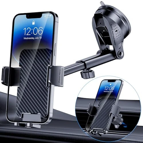 BIVGAZA Phone Holder Car [Military-Grade Suction] Universal Car Phone Holder [Thick Case Friendly] Automobile Accessories Dashboard Air Vent Windshield Phone Mount Fit for iPhone Android Smartphones - 1