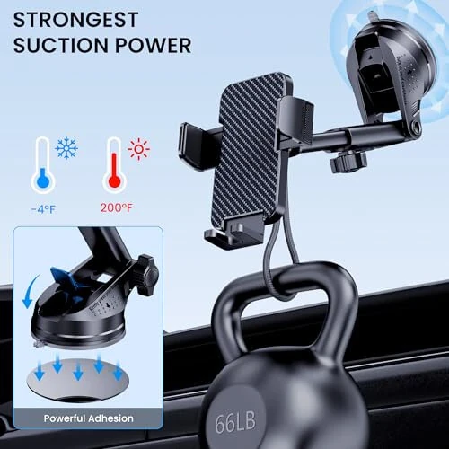 BIVGAZA Phone Holder Car [Military-Grade Suction] Universal Car Phone Holder [Thick Case Friendly] Automobile Accessories Dashboard Air Vent Windshield Phone Mount Fit for iPhone Android Smartphones - 3