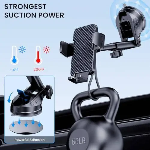 BIVGAZA Phone Holder Car [Military-Grade Suction] Universal Car Phone Holder [Thick Case Friendly] Automobile Accessories Dashboard Air Vent Windshield Phone Mount Fit for iPhone Android Smartphones - 3