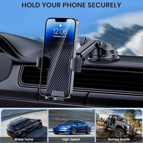 BIVGAZA Phone Holder Car [Military-Grade Suction] Universal Car Phone Holder [Thick Case Friendly] Automobile Accessories Dashboard Air Vent Windshield Phone Mount Fit for iPhone Android Smartphones - 5