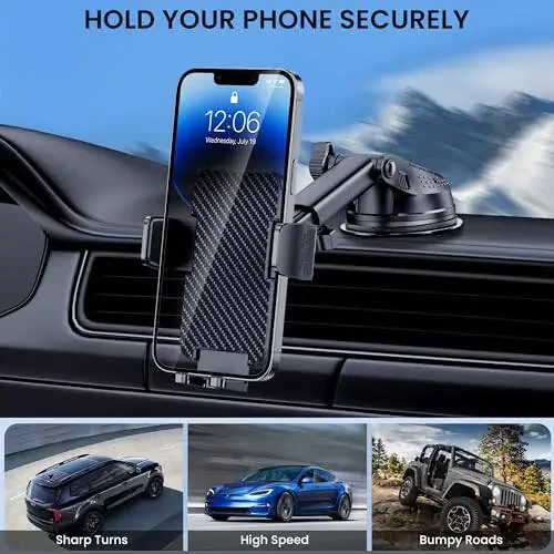 BIVGAZA Phone Holder Car [Military-Grade Suction] Universal Car Phone Holder [Thick Case Friendly] Automobile Accessories Dashboard Air Vent Windshield Phone Mount Fit for iPhone Android Smartphones - 5