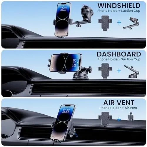 BIVGAZA Phone Holder Car [Military-Grade Suction] Universal Car Phone Holder [Thick Case Friendly] Automobile Accessories Dashboard Air Vent Windshield Phone Mount Fit for iPhone Android Smartphones - BIVGAZA (1)