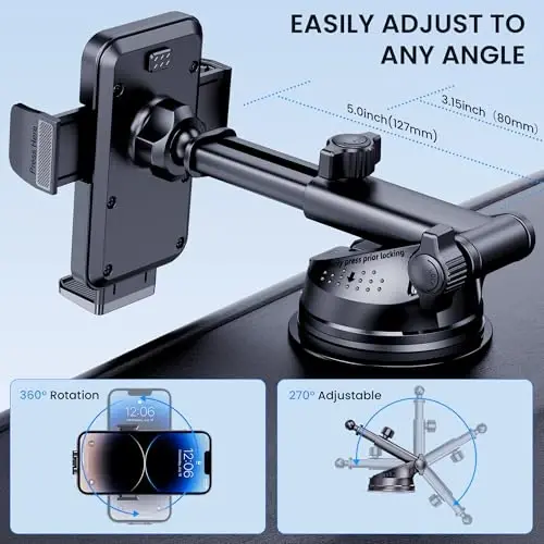 BIVGAZA Phone Holder Car [Military-Grade Suction] Universal Car Phone Holder [Thick Case Friendly] Automobile Accessories Dashboard Air Vent Windshield Phone Mount Fit for iPhone Android Smartphones - 4