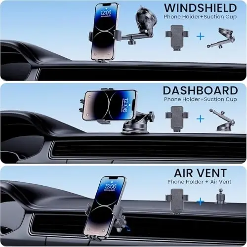 BIVGAZA Phone Holder Car [Military-Grade Suction] Universal Car Phone Holder [Thick Case Friendly] Automobile Accessories Dashboard Air Vent Windshield Phone Mount Fit for iPhone Android Smartphones - BIVGAZA (1)