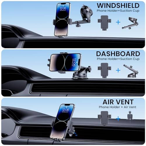 BIVGAZA Phone Holder Car [Military-Grade Suction] Universal Car Phone Holder [Thick Case Friendly] Automobile Accessories Dashboard Air Vent Windshield Phone Mount Fit for iPhone Android Smartphones - 2