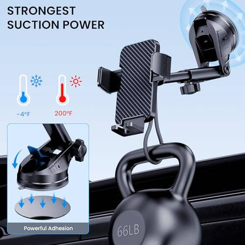 BIVGAZA Phone Holder Car [Military-Grade Suction] Universal Car Phone Holder [Thick Case Friendly] Automobile Accessories Dashboard Air Vent Windshield Phone Mount Fit for iPhone Android Smartphones - 3