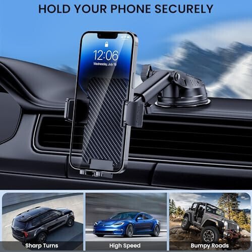 BIVGAZA Phone Holder Car [Military-Grade Suction] Universal Car Phone Holder [Thick Case Friendly] Automobile Accessories Dashboard Air Vent Windshield Phone Mount Fit for iPhone Android Smartphones - 5