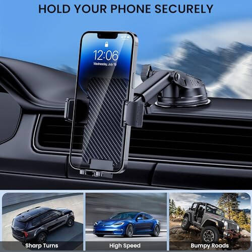 BIVGAZA Phone Holder Car [Military-Grade Suction] Universal Car Phone Holder [Thick Case Friendly] Automobile Accessories Dashboard Air Vent Windshield Phone Mount Fit for iPhone Android Smartphones - 5