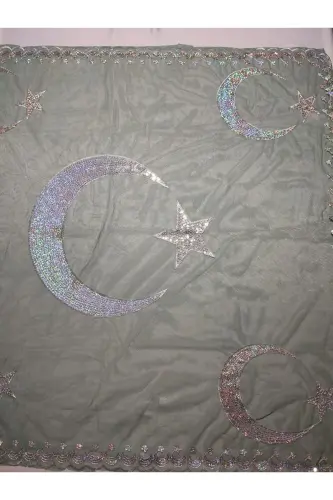 Biyeli Bordo Gelin Ve Ayyıldız Damat Kına Örtüsü Eldiveni Ve Kemeri Ile Kına Özel Duvak Seti - Bordo-Zümrüt - 5