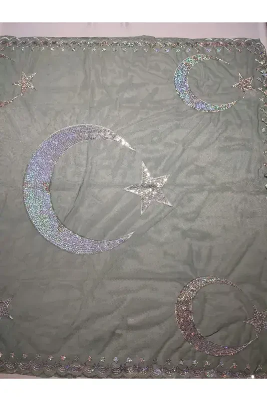 Biyeli Bordo Kelin Va Oy Yıldız Kuyov Xina Oʻrtisi Qoʻlqopi Va Kamari Bilan Xina Maxsus Doʻppisi Toʻplami-Bordo - 5