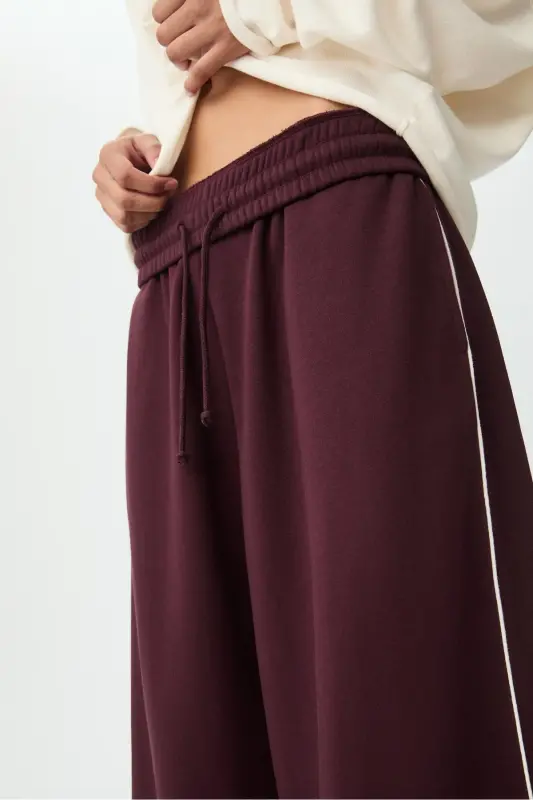 Biyeli geniş paça eşofman altı-Bordo - 4