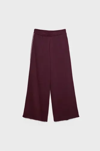 Biyeli geniş paça eşofman altı-Bordo - 6