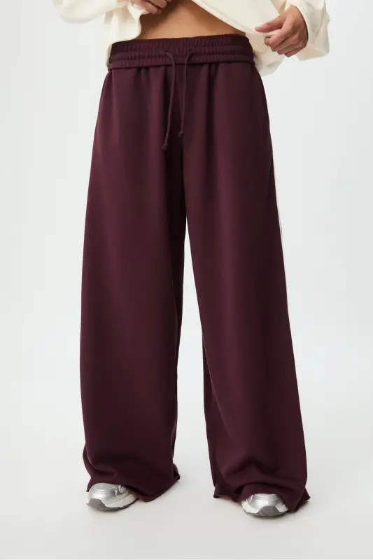 Biyeli geniş paça eşofman altı-Bordo - 3