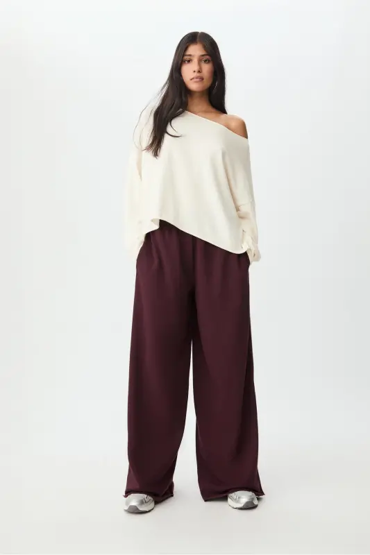 Biyeli geniş paça eşofman altı - Bordo - 2