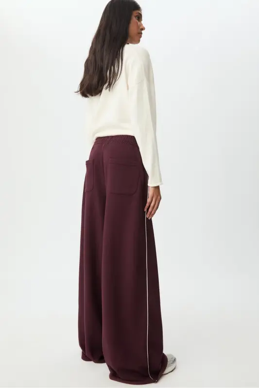 Biyeli geniş paça eşofman altı - Bordo - 5