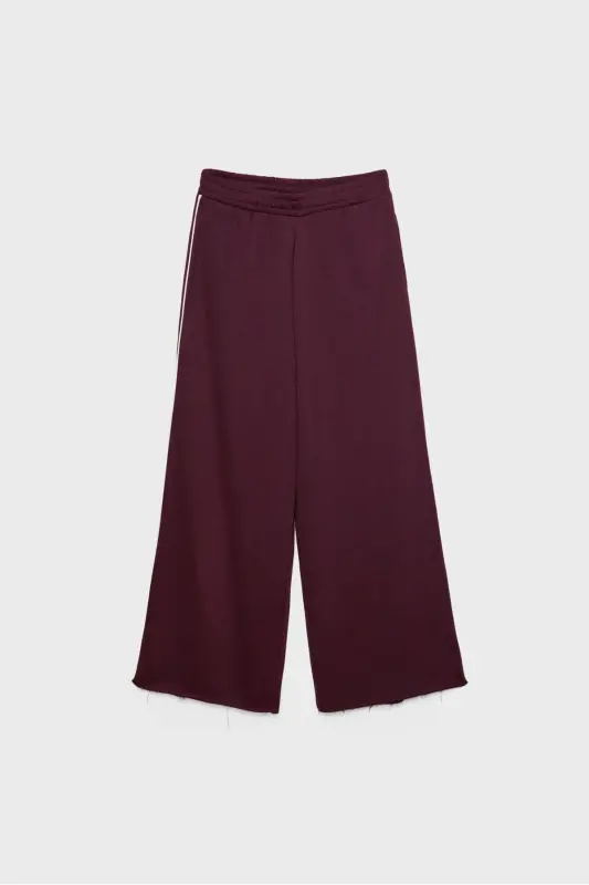Biyeli geniş paça eşofman altı - Bordo - 6