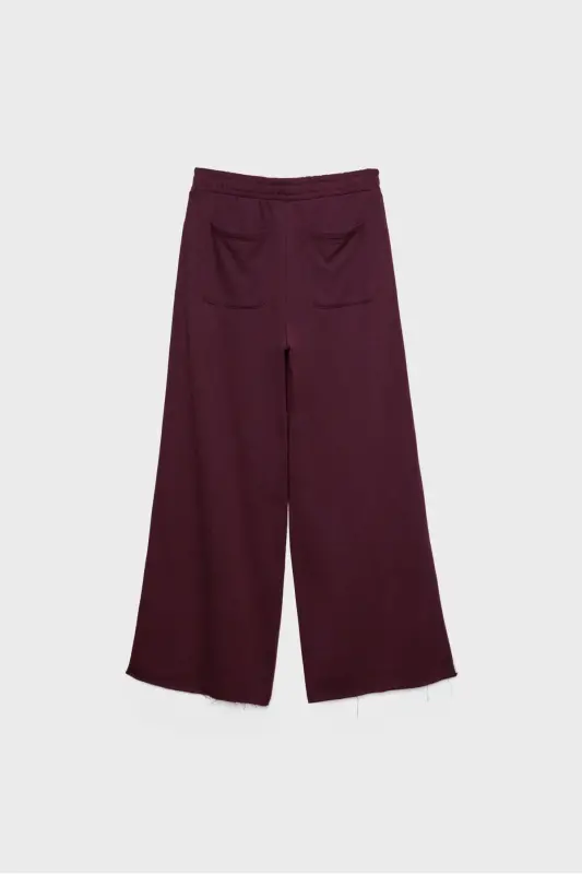 Biyeli geniş paça eşofman altı - Bordo - 7