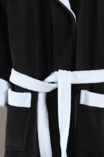 Biyeli Kapşonlu Bambu Bornoz-SİYAH - 4