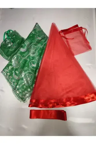 Biyeli Kırmızı Gelin Ve Tuğra Damat Kına Örtüsü Eldiveni Ve Kemeri Ile Kına Özel Duvak Seti-Kırmızı - 1