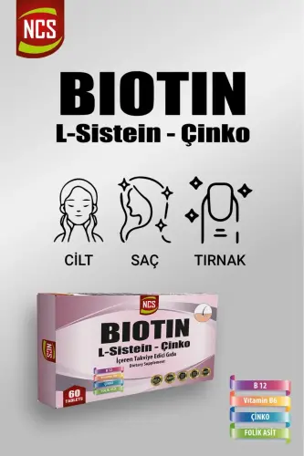 Biotin Folic Acid 60 Tablet L-sistein Metiyonin 2500 Mcg Çinko Vitamin B12 - 3