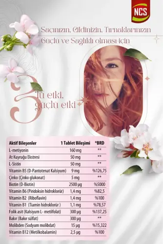 Biotin Folic Acid 60 Tablet L-sistein Metiyonin 2500 Mcg Çinko Vitamin B12 - 4