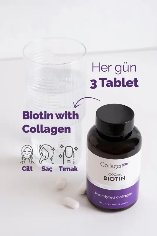 Saç Vitamini, Cilt & Tırnak, Biotin 5000mcg & Kolajen 1500mg X 90 Tablet - 2
