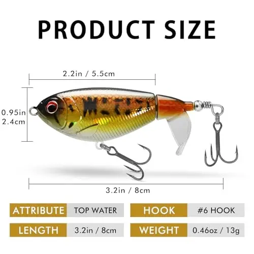 TRUSCEND Popobait Easy Catch Fishing Lures with BKK Hooks, Instant Startup, Longer Cast, Balanced Spray/Sound/Swim, Plopper Topwater Lures for Bass, Trout, Pike, Walleye, Freshwater Saltwater Fishing 