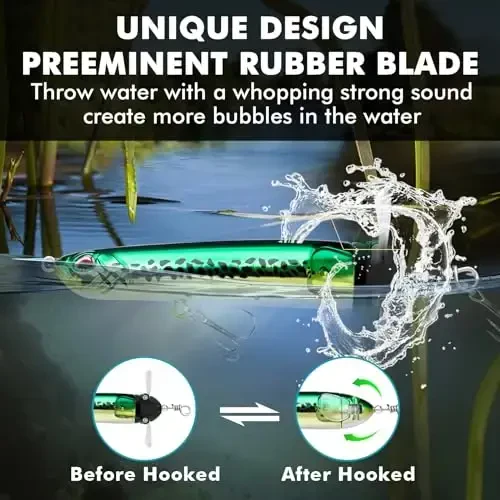 TRUSCEND Top Water Fishing Lures with BKK Hooks, Whopper Lure for Freshwater or Saltwater, Floating Lures for Bass Catfish Pike, Surface Wobble PoPobait Bass Baits Teasers Fishing Gifts for Men - 3