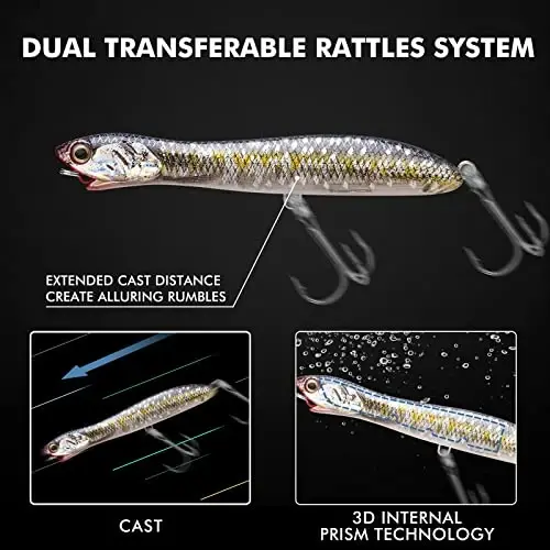 TRUSCEND Top Water Fishing Lures with BKK Hooks, Easy Catch Plopper Lure for Freshwater or Saltwater, Floating Lures for Bass Catfish Pike, Surface Wobble PoPobait Bass Baits Fishing Gifts for Men - 3