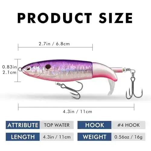 TRUSCEND Top Water Fishing Lures with BKK Hooks, Whopper Lure for Freshwater or Saltwater, Floating Lures for Bass Catfish Pike, Surface Wobble PoPobait Bass Baits Teasers Fishing Gifts for Men - 6