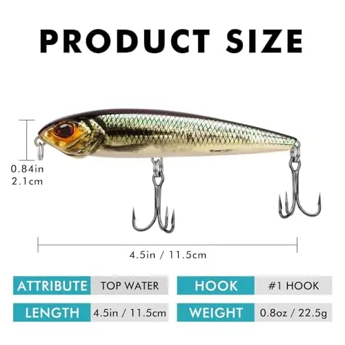 TRUSCEND Popobait Easy Catch Fishing Lures with BKK Hooks, Instant Startup, Longer Cast, Balanced Spray/Sound/Swim, Plopper Topwater Lures for Bass, Trout, Pike, Walleye, Freshwater Saltwater Fishing 