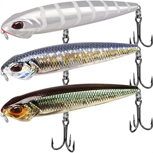 TRUSCEND Top Water Fishing Lures with BKK Hooks, Whopper Lure for Freshwater or Saltwater, Floating Lures for Bass Catfish Pike Walleye, Surface Wobble PoPobait Baits Teasers Fishing Gifts for Men - 1