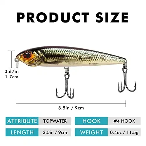 TRUSCEND Top Water Fishing Lures with BKK Hooks, Whopper Lure for Freshwater or Saltwater, Floating Lures for Bass Catfish Pike Walleye, Surface Wobble PoPobait Baits Teasers Fishing Gifts for Men - 2