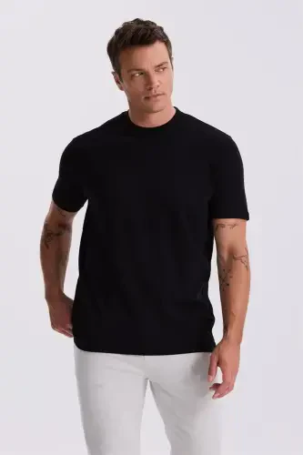 Black 100% Cotton Patterned Cycling Collar T-Shirt 