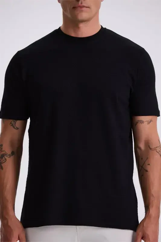 Black 100% Cotton Patterned Cycling Collar T-Shirt - 3