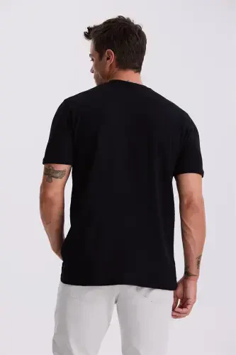 Black 100% Cotton Patterned Cycling Collar T-Shirt - 4